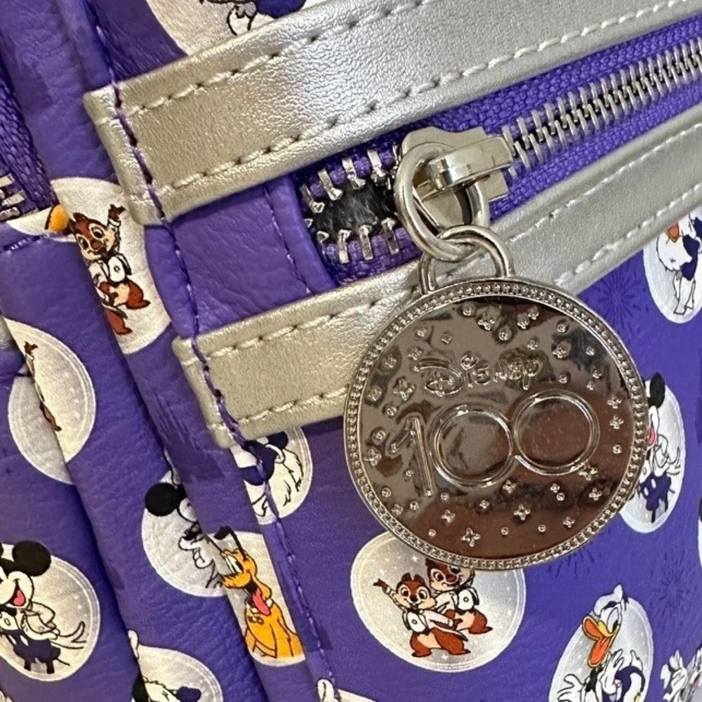 Disney Parks Disney 100 Mickey Mouse & Friends Loungefly‎ Mini Backpack Purple